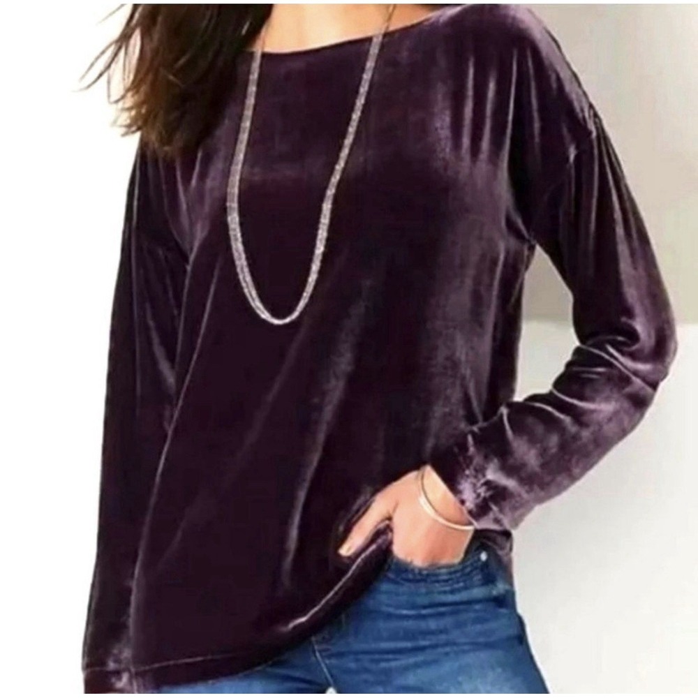J. Jill Women's‎ Size-L/Petite Top Velvet Silk Blend Long Sleeve Purple